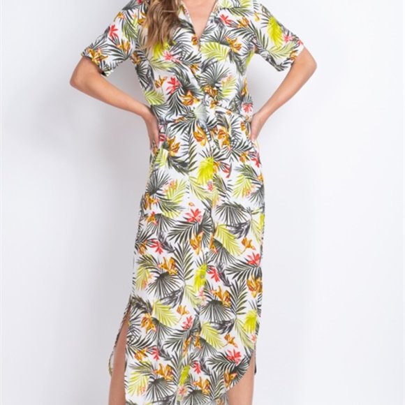 POTTERS POT Set Skirt & Top Botanical Island Slit Skirt Pockets Buttons Tie, Med - Picture 4 of 16